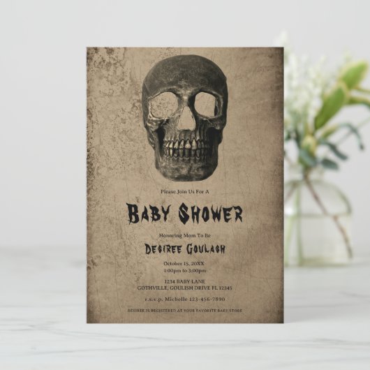 Gothic Black Skull Antique Baby Shower Invitation 招待状 (スタンド正面)