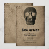 Gothic Black Skull Antique Baby Shower Invitation 招待状 (正面/裏面)