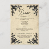 Gothic Black Tan Parchment Filigree Heart Wedding エンクロージャーカード (正面)