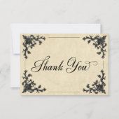 Gothic Black Tan Parchment Filigree Heart Wedding サンキューカード (正面)