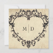 Gothic Black Tan Parchment Filigree Heart Wedding セーブザデート (裏面)