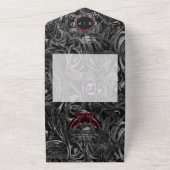 Gothic Black Wine Filigree Moth No Dinner Wedding オールインワン招待状 (外側)