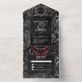Gothic Black Wine Filigree Moth No Dinner Wedding オールインワン招待状 (内側)