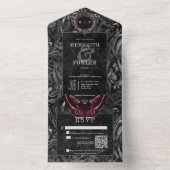 Gothic Black Wine Filigree Moth QR Code Wedding オールインワン招待状 (内側)