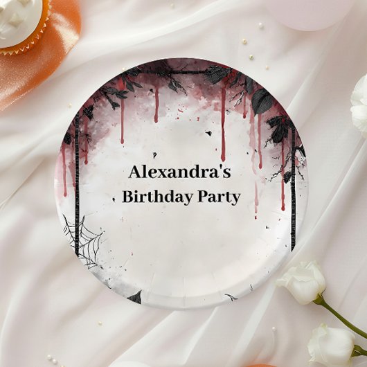 Gothic Blood Roses Birthday ペーパープレート