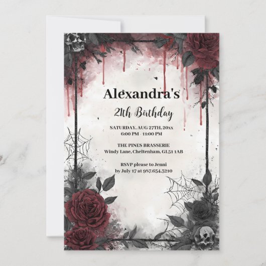Gothic Blood Roses Birthday 招待状 (正面)