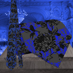 Gothic Blue & Black Floral Elegant Wedding ネクタイ