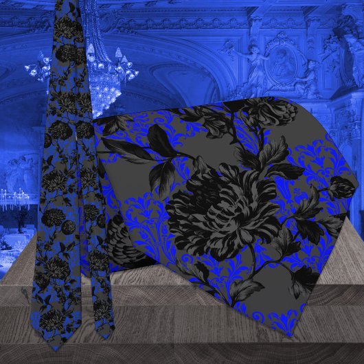 Gothic Blue & Black Floral Elegant Wedding ネクタイ