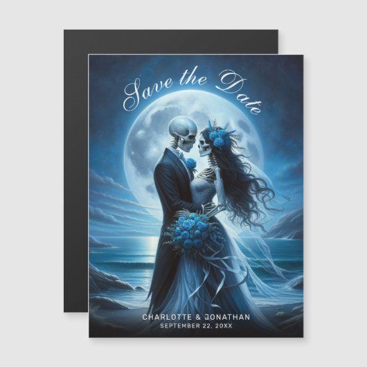 Gothic Blue Skeleton Couple Wedding Save the Date (正面/裏面)