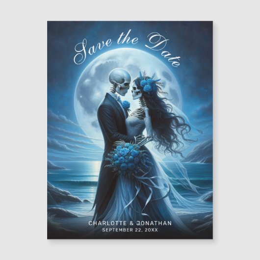 Gothic Blue Skeleton Couple Wedding Save the Date (正面)