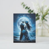 Gothic Blue Skeleton Couple Wedding Save the Date 案内ポストカード (スタンド正面)