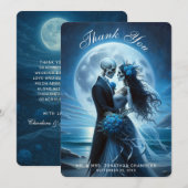 Gothic Blue Skeleton Couple Wedding Thank You サンキューカード (正面/裏面)