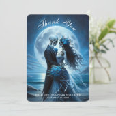 Gothic Blue Skeleton Couple Wedding Thank You サンキューカード (スタンド正面)