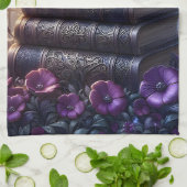 Gothic Book Purple Floral キッチンタオル (折り畳み)