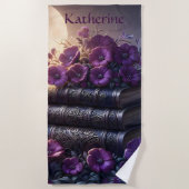 Gothic Book Purple Floral ビーチタオル (正面)