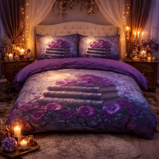 Gothic Book Purple Floral 枕カバー