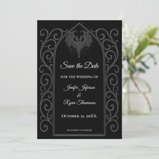 Gothic border black and white wedding save the dat 案内状 (スタンド正面)