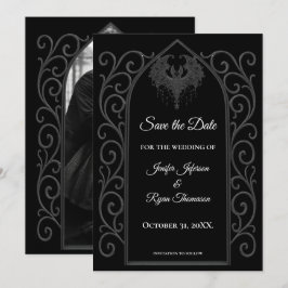 Gothic border black and white wedding save the dat 案内状