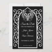 Gothic border black and white wedding save the dat 案内状 (正面)