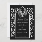 Gothic border black and white wedding save the dat 案内状 (正面)