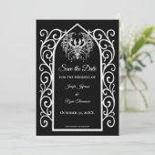 Gothic border black and white wedding save the dat 案内状 (スタンド正面)