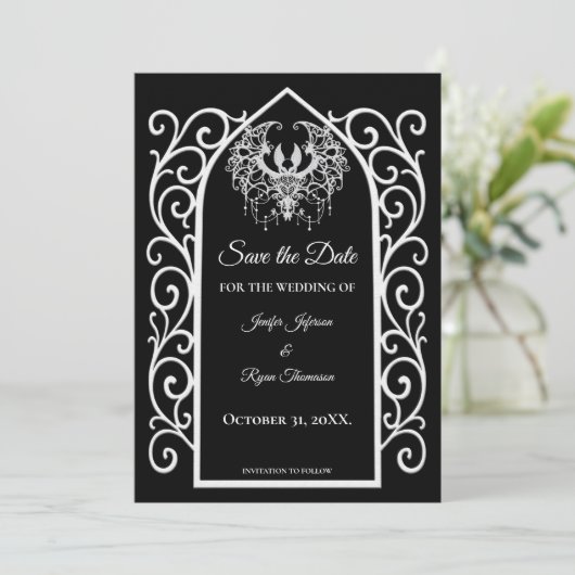 Gothic border black and white wedding save the dat 案内状 (スタンド正面)