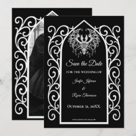 Gothic border black and white wedding save the dat 案内状
