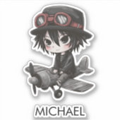 Gothic Boy Pilot flies Airplane Personalized Anime シール (正面)