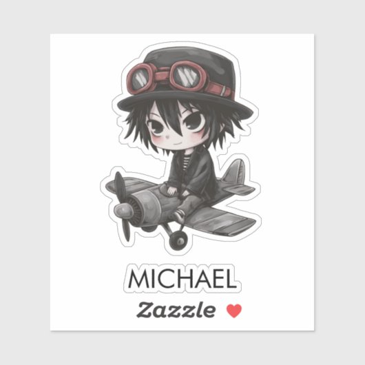 Gothic Boy Pilot flies Airplane Personalized Anime シール (シート)