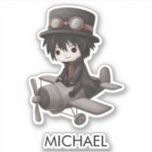 Gothic Boy Pilot flies Airplane Personalized Anime シール (正面)
