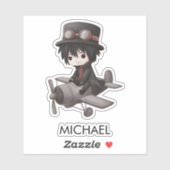 Gothic Boy Pilot flies Airplane Personalized Anime シール (シート)