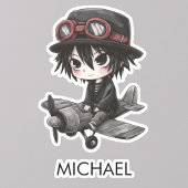 Gothic Boy Pilot flies Airplane Personalized Anime シール
