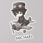 Gothic Boy Pilot flies Airplane Personalized Anime シール