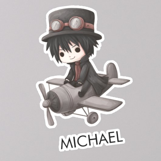 Gothic Boy Pilot flies Airplane Personalized Anime シール