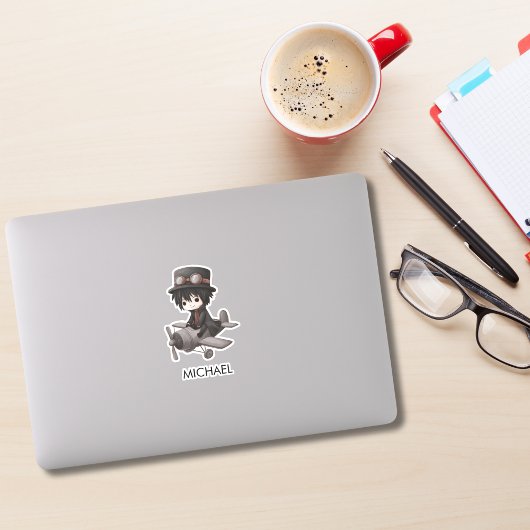 Gothic Boy Pilot flies Airplane Personalized Anime シール