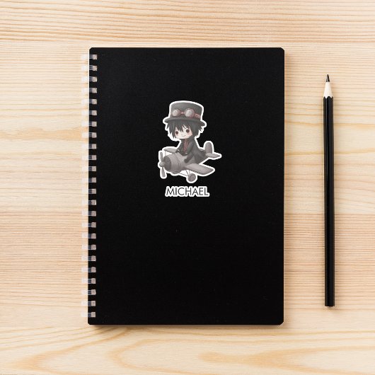 Gothic Boy Pilot flies Airplane Personalized Anime シール