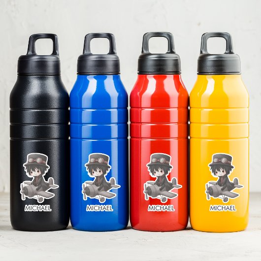 Gothic Boy Pilot flies Airplane Personalized Anime シール