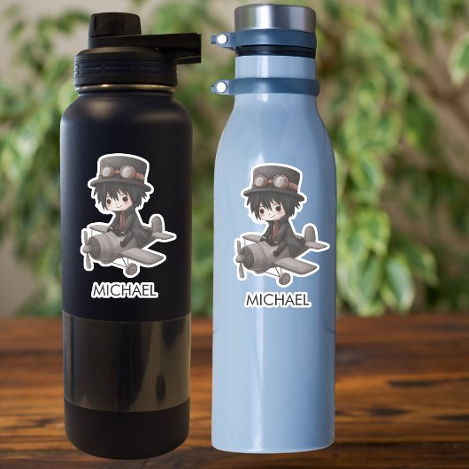 Gothic Boy Pilot flies Airplane Personalized Anime シール