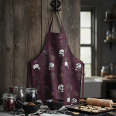 Gothic Burgundy Floral Skulls エプロン