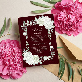 Gothic Burgundy White Roses Wedding Enclosure Card 招待状