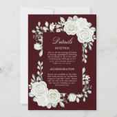 Gothic Burgundy White Roses Wedding Enclosure Card 招待状 (正面)