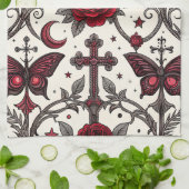 Gothic Butterfly Floral Pattern (1) キッチンタオル (折り畳み)