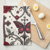 Gothic Butterfly Floral Pattern (1) キッチンタオル (四つ折り)