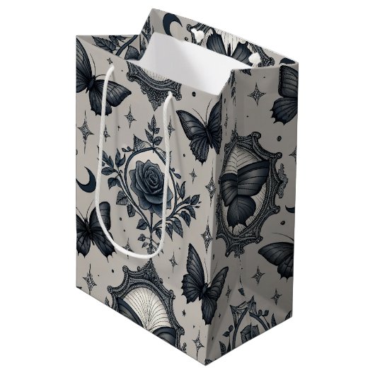 Gothic Butterfly Floral Pattern (2) ミディアムペーパーバッグ (正面アングル)