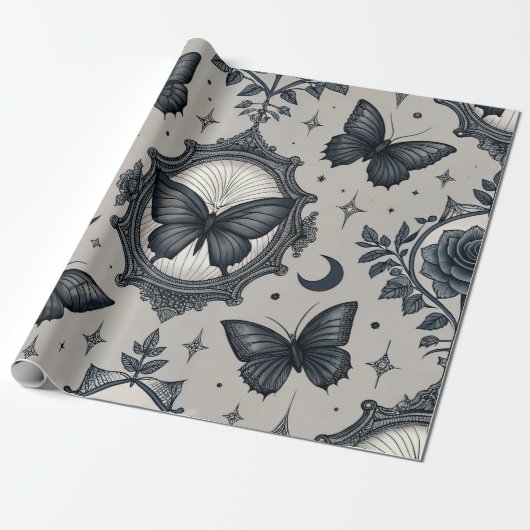 Gothic Butterfly Floral Pattern (2) ラッピングペーパー (アンロールド)