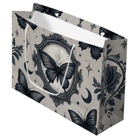 Gothic Butterfly Floral Pattern (2) ラージペーパーバッグ (正面アングル)