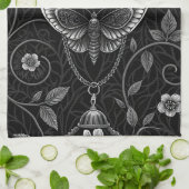 Gothic Butterfly Floral Pattern (3) キッチンタオル (折り畳み)