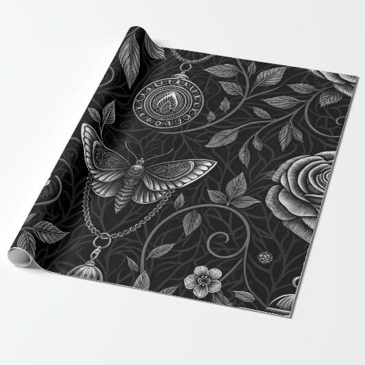 Gothic Butterfly Floral Pattern (3) ラッピングペーパー (アンロールド)