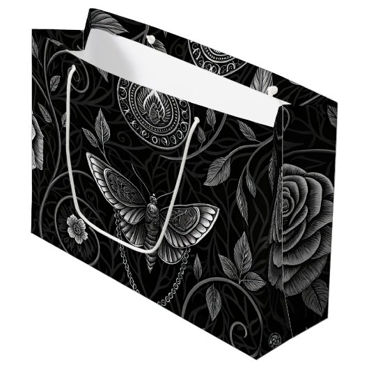 Gothic Butterfly Floral Pattern (3) ラージペーパーバッグ (正面アングル)