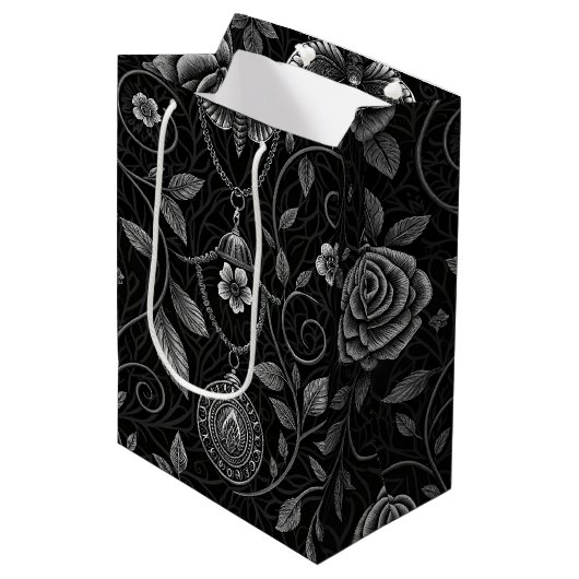 Gothic Butterfly Floral Pattern (4) ミディアムペーパーバッグ (正面アングル)